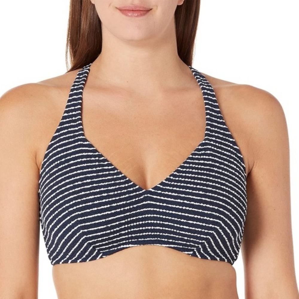 Seafolly Go Overboard F Cup Halter Bra Bikini Top | Black & White | NWOT